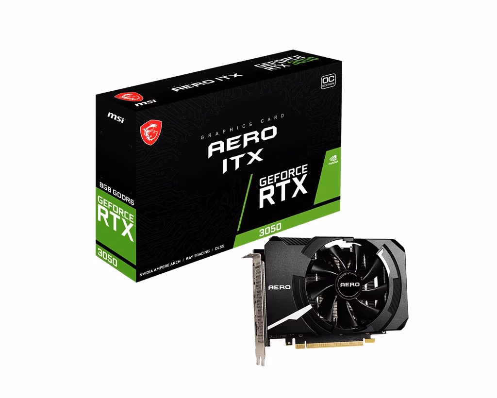 MSI GeForce RTX 3050 AERO ITX 8G / 8GB GDDR6 128Bit 1777/14000Mhz, Ampere, PCI-E Gen4, 1xHDMI, 3xDP, Single Fan Thermal Design - Tailored PCB, Small Form Factor, Solid Backplate, Retail 