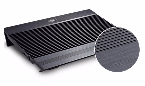 DEEPCOOL "N8 BLACK", Notebook Cooling Pad up to 17", 2 fan - 140mm, 1000rpm, <25dBA, 94.7CFM, 4x USB, all aluminum extrusion panel, Black 