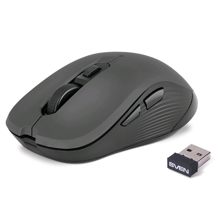 SVEN RX-560SW Wireless, Optical Mouse, 2.4GHz, Nano Receiver, 800/1200/1600dpi, 5+1(scroll wheel) Silent buttons, Switching DPI modes, Rubber scroll wheel, Gray photo 2