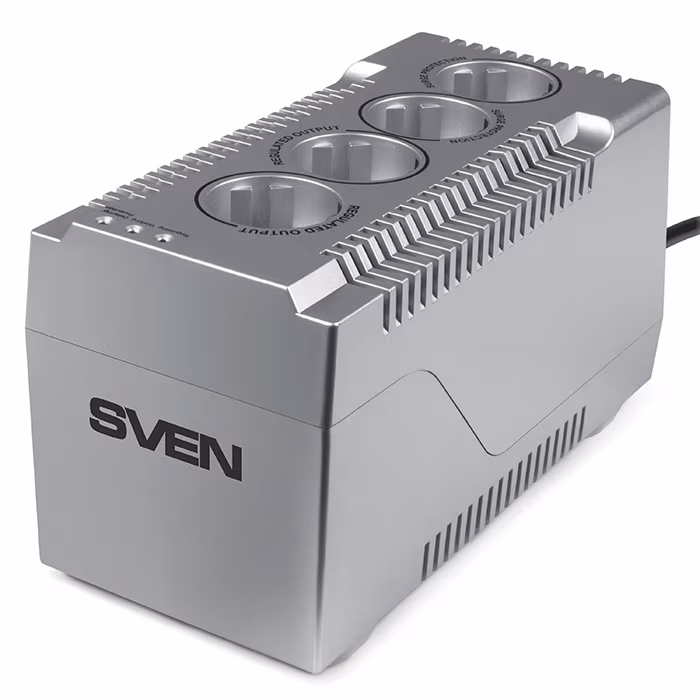 SVEN VR-F1500, 500W, Automatic Voltage Regulator, 4x Schuko outlets, Input voltage: 180-285V, Output voltage: 230V ± 10%, input and output voltage digital indicator on the front panel, Power supply delay function, metal body, Black 