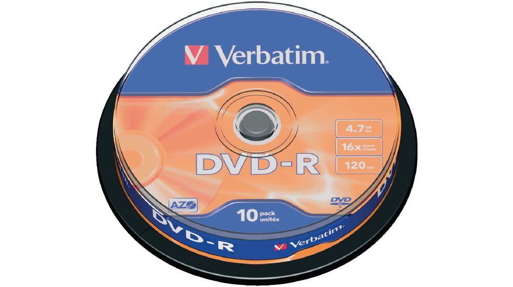 Verbatim DataLifePlus DVD-R AZO 4.7GB 16X MATT SILVER SURFAC - Spindle 10pcs. photo 1 Verbatim DataLifePlus DVD-R AZO 4.7GB 16X MATT SILVER SURFAC - Spindle 10pcs. photo 1