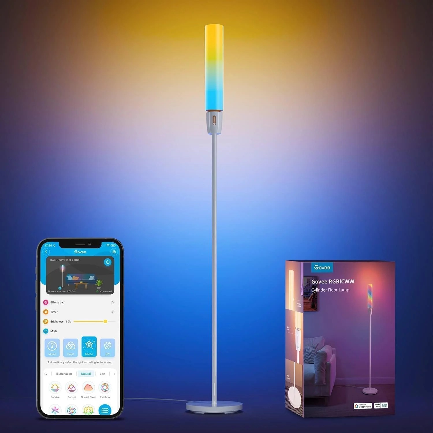 Торшер GOVEE RGBICW Cylinder Floor Lamp, Wi-Fi + BT, Multicolor + Extra White LEDs photo 2