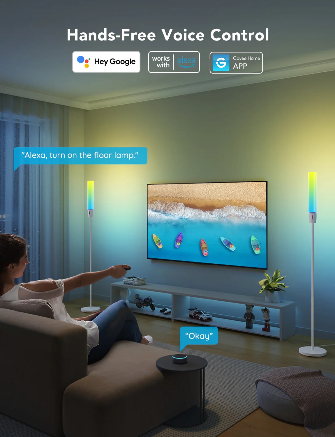Торшер GOVEE RGBICW Cylinder Floor Lamp, Wi-Fi + BT, Multicolor + Extra White LEDs photo 4