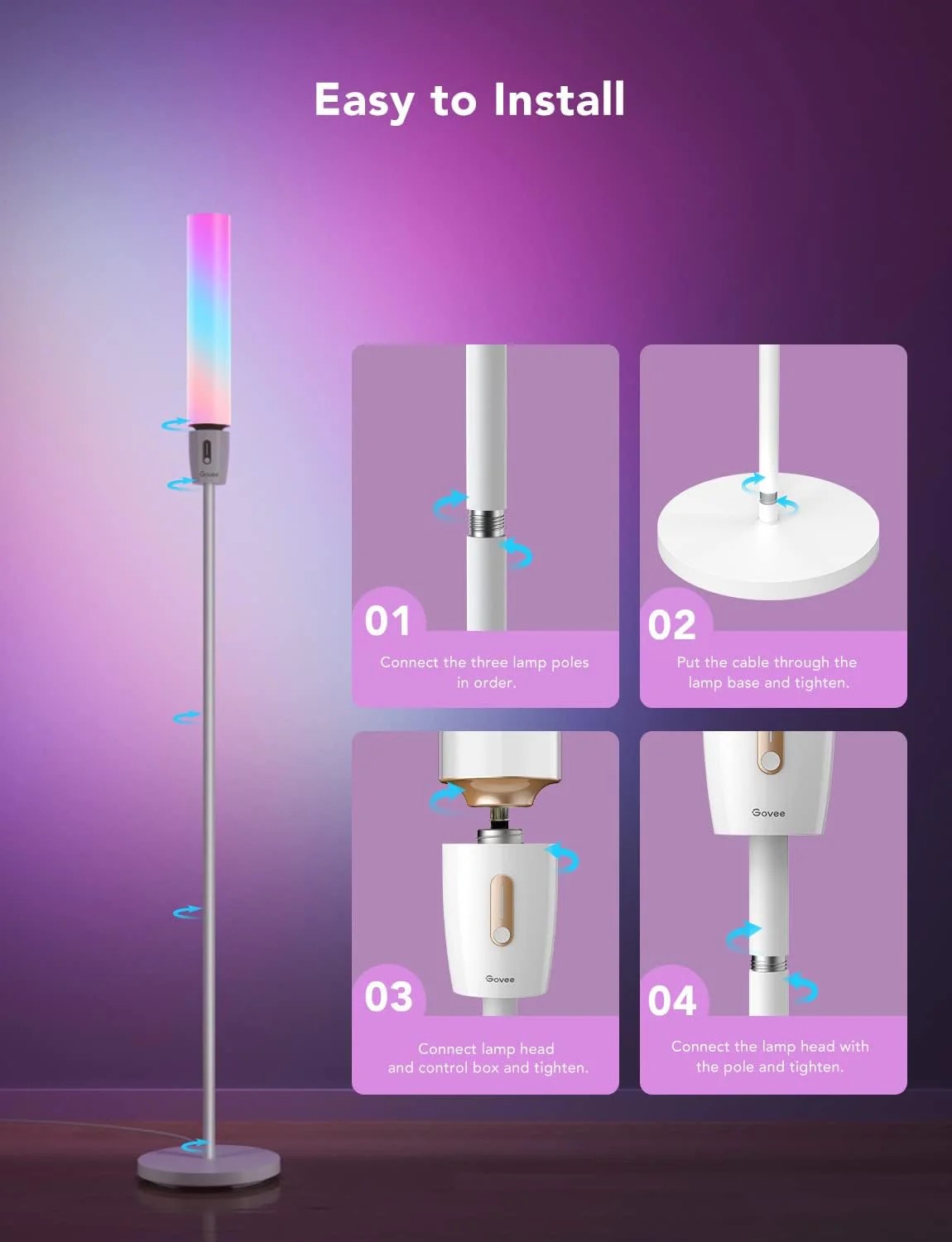 Торшер GOVEE RGBICW Cylinder Floor Lamp, Wi-Fi + BT, Multicolor + Extra White LEDs photo 6