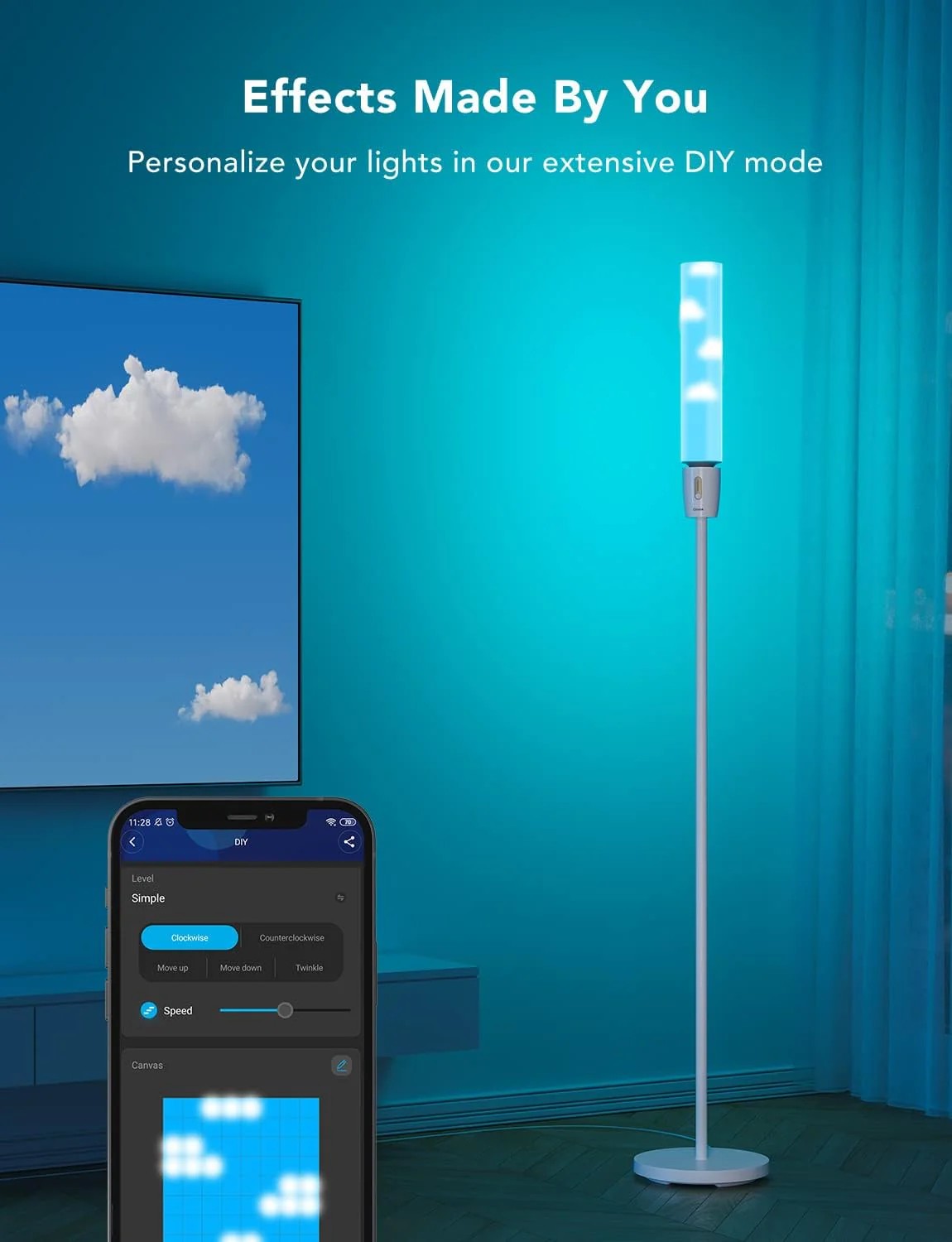 Торшер GOVEE RGBICW Cylinder Floor Lamp, Wi-Fi + BT, Multicolor + Extra White LEDs photo 7