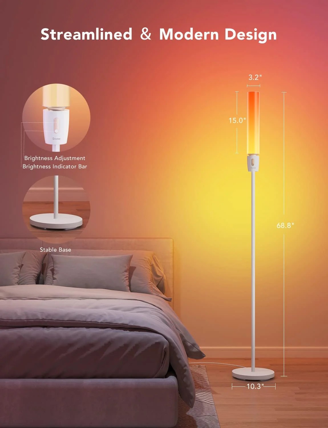 Торшер GOVEE RGBICW Cylinder Floor Lamp, Wi-Fi + BT, Multicolor + Extra White LEDs photo 8