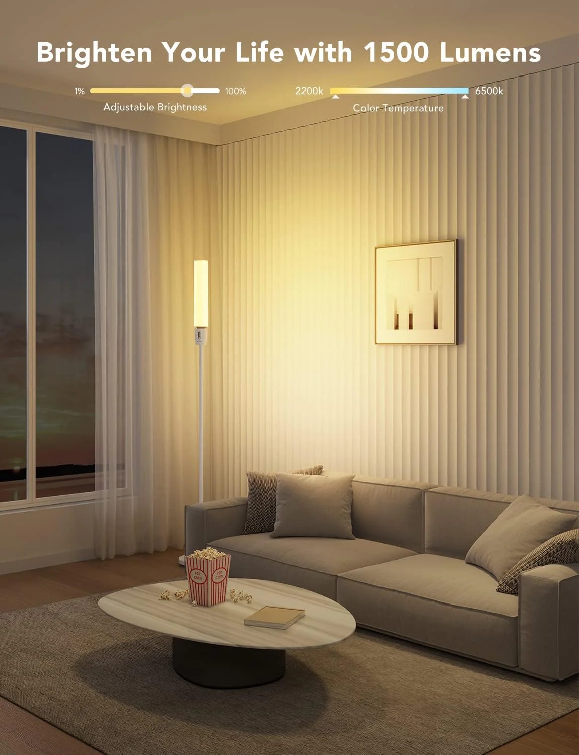 Торшер GOVEE RGBICW Cylinder Floor Lamp, Wi-Fi + BT, Multicolor + Extra White LEDs photo 9