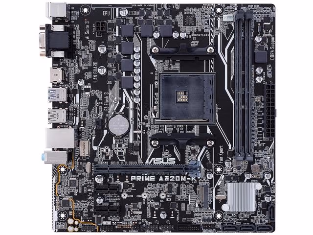 ASUS PRIME A320M-K, Socket AM4, AMD A320, Dual 2xDDR4-3200, APU AMD graphics, VGA, HDMI, 1xPCIe X16, 4xSATA3, RAID, 1x M.2 slot, 2xPCIe X1, ALC887 7.1ch HDA, GbE LAN, 6xUSB3.1, 5X Pro.III, mATX 