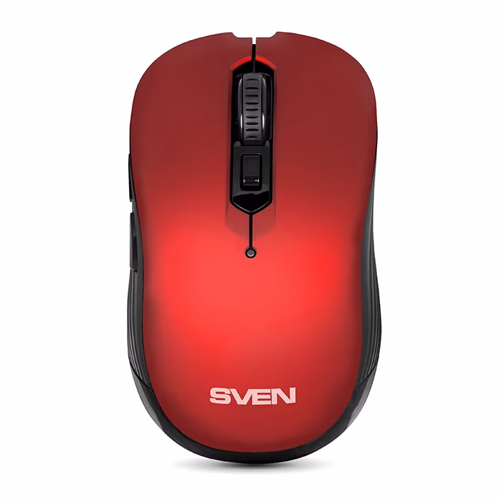 SVEN RX-560SW Wireless, Optical Mouse, 2.4GHz, Nano Receiver, 800/1200/1600dpi, 5+1(scroll wheel) Silent buttons, Switching DPI modes, Rubber scroll wheel, Red