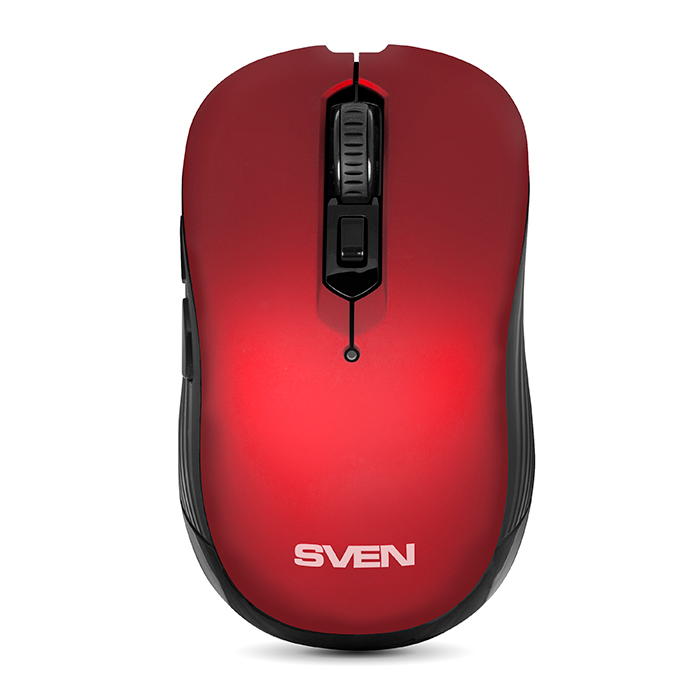 SVEN RX-560SW Wireless, Optical Mouse, 2.4GHz, Nano Receiver, 800/1200/1600dpi, 5+1(scroll wheel) Silent buttons, Switching DPI modes, Rubber scroll wheel, Red photo 1