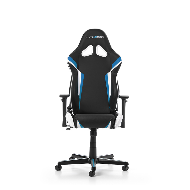 Gaming/Office Chair DXRacer Racing GC-R288-NBW-Z1, Black/Blue/White, Premium PU leather + perforated PVC, max weight up to 150kg / height 165-195cm, Recline 90°-135°, 3D Armrests, Head and Lumber cushions, Aluminium wheelbase, 2" PU Caster, W-22.65kg photo 1