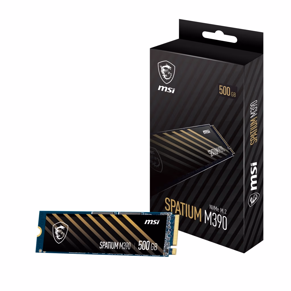 M.2 NVMe SSD 500GB MSI Spatium M390, PCIe3.0 x4 / NVMe1.4, M2 Type 2280 form factor, Seq. Read: 3000 MB/s, Seq. Write: 2300 MB/s, Max Random 4k: Read /Write: 300,000/550,000 IOPS, Controller Phison E15T, LDPC ECC Algorithm, EtE Data Protection, APST, AE 