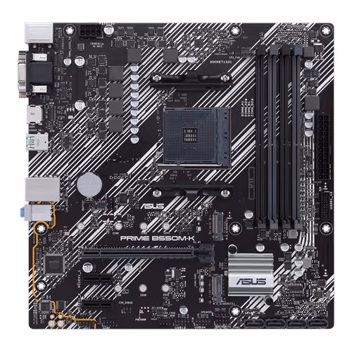 ASUS PRIME B550M-K, Socket AM4, AMD B550, Dual 4xDDR4-4600, APU AMD graphics, VGA, DVI, HDMI, 1xPCIeX16 4.0, 4xSATA3, 2xPCIeX1, RAID, 2xM.2 4.0 slot, ALC887 HDA, 1xGbE LAN, 2xUSB3.2 Gen 2, 6xUSB3.2, mATX 