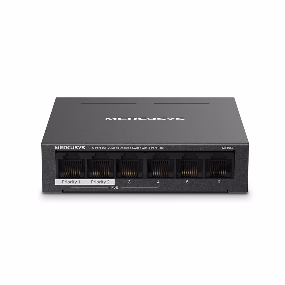 Коммутатор MERCUSYS MS106LP / 6 port / 100Mbps/ RJ45 / PoE / metal case