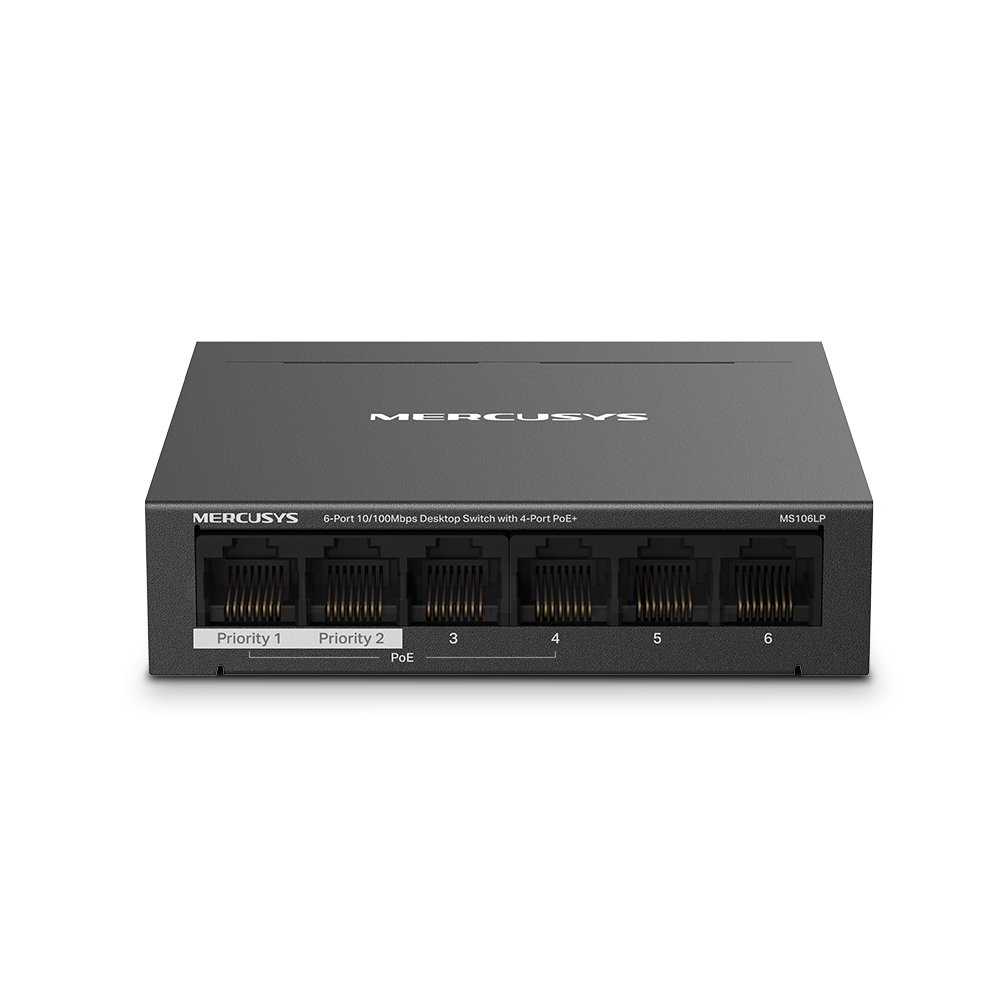 Коммутатор MERCUSYS MS106LP / 6 port / 100Mbps/ RJ45 / PoE / metal case photo 1