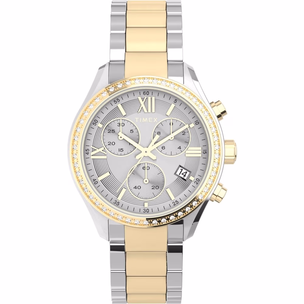 Womens Silver-tone Chrono with Crystal Accents