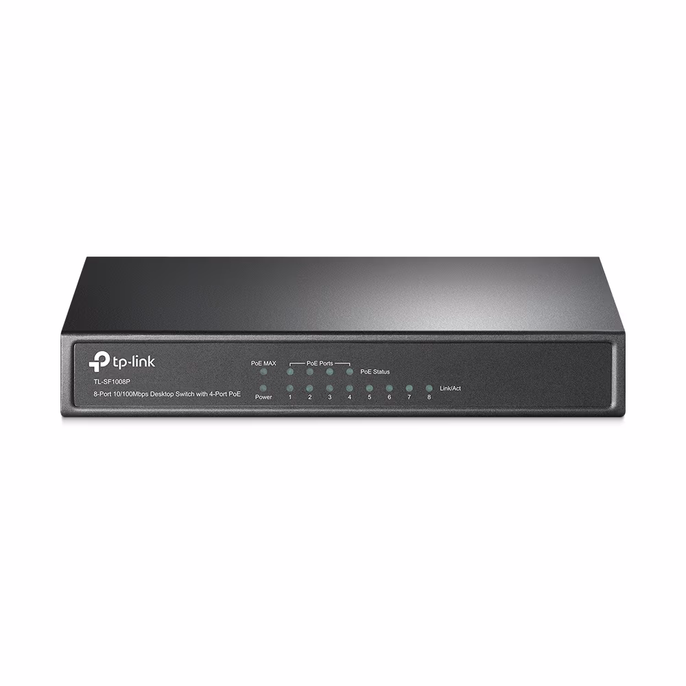 TP-LINK TL-SF1008P 8-port 10/100M PoE Switch, 8 10/100M RJ45 ports including 4 PoE ports, 57W, steel case