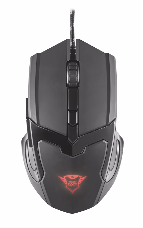 Trust Gaming GXT 101 Gav Mouse, 600 - 4800 dpi, 6 button, Illuminated logo in continuously changing colours ,Ergonomic & comfortable design, 1,8 m USB, Black