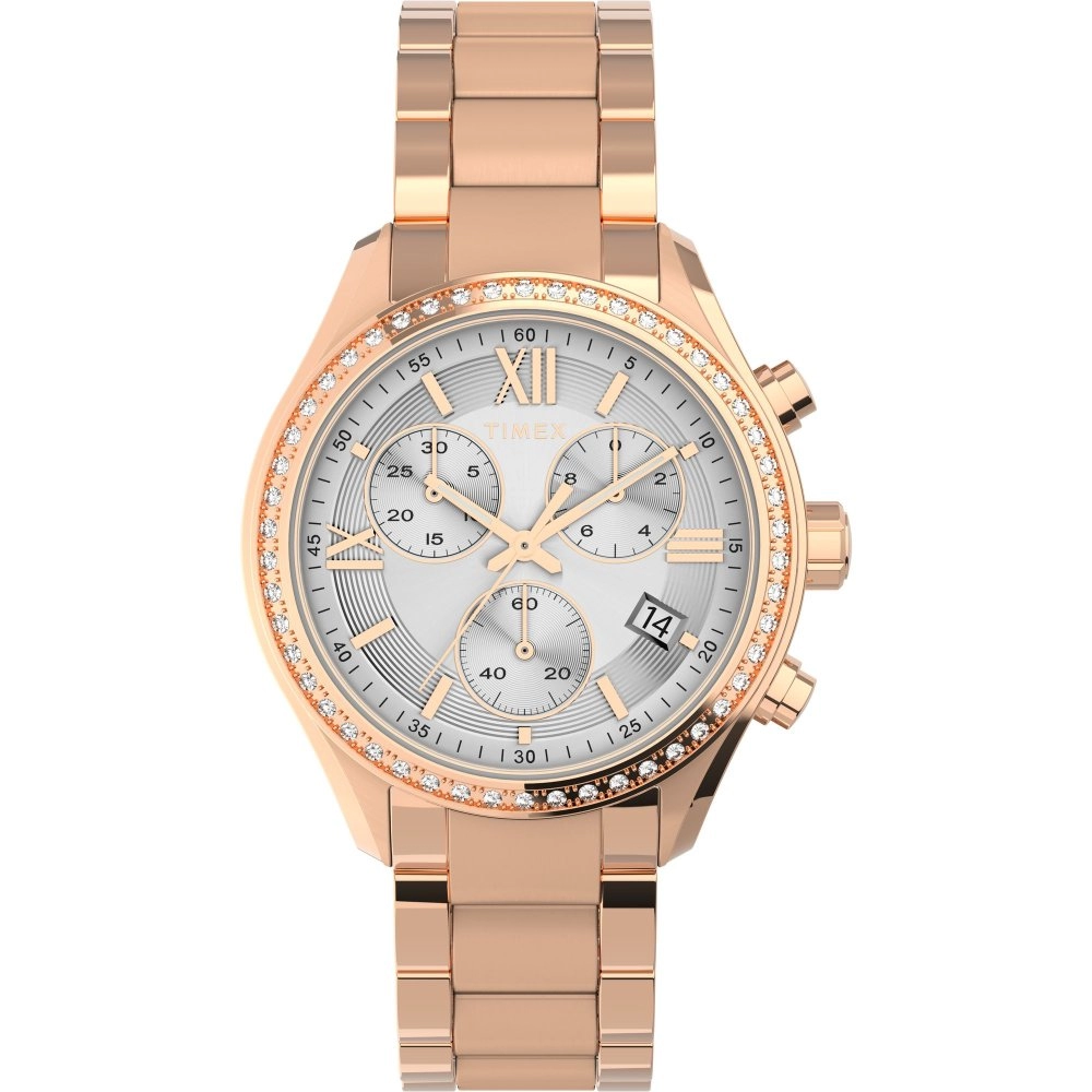 Womens Silver-tone Chrono with Crystal Accents