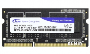4GB DDR3L-1600 SODIMM TEAM, PC12800, CL11, 1.35V thumbnav 1