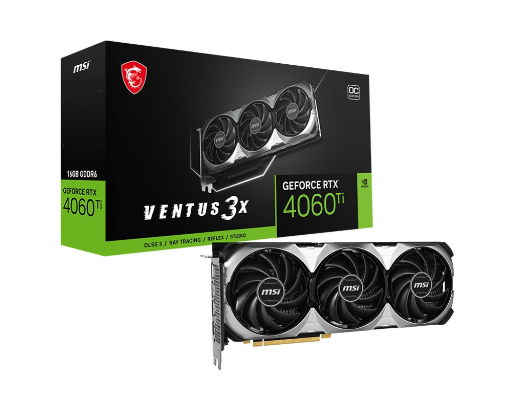 MSI GeForce RTX 4060 Ti VENTUS 3X 16G OC / 16GB GDDR6 128Bit 2610/18000Mhz, Ada Lovelace/ DLSS3, PCIeX16 4.0, 1xHDMI, 3xDP, Triple-Fan Thermal Design: TORX Fan 4.0/Zero Frozr/Airflow Control/Core Pipe/Copper Baseplate, Custom PCB, Metal Backplate, 1x 8-pi photo 1