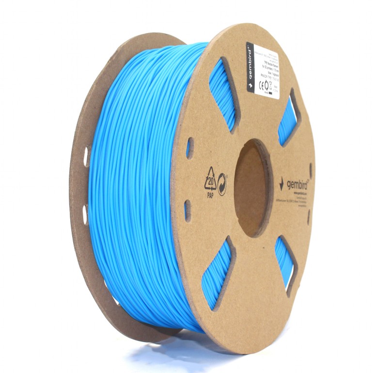 Gembird TPE flexible filament, Blue, special thermopolymer allows to obtain materials similar to rubber, 1.75mm, 1kg photo 1