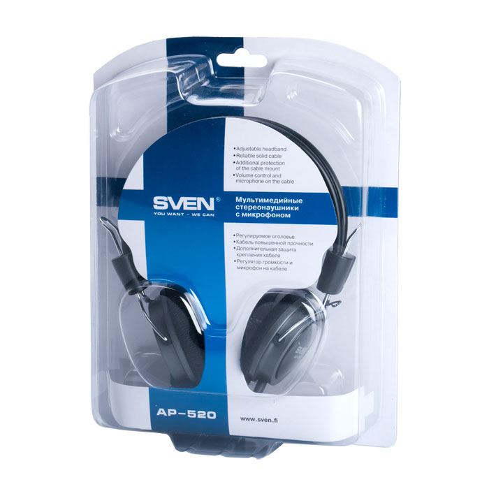 SVEN AP-520, Headphones with microphone, Volume control, 2.2m, Black photo 2