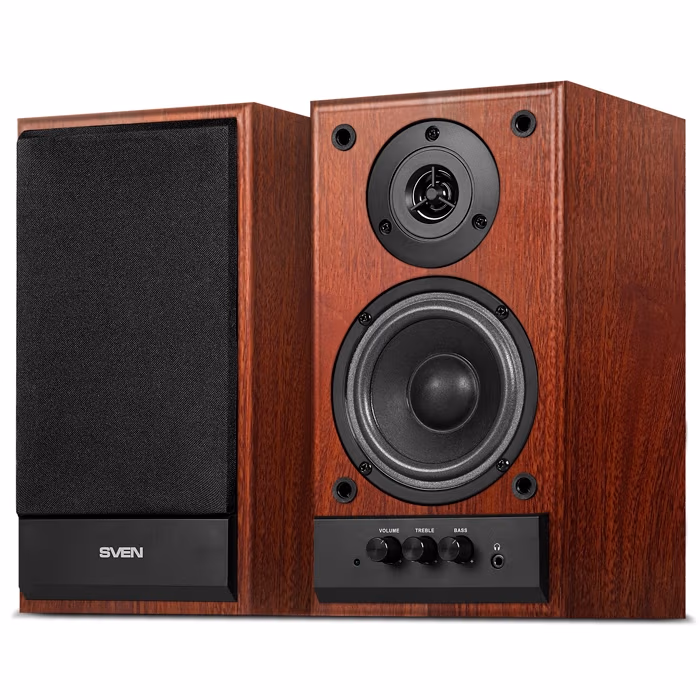 SVEN SPS-702 Walnut, 2.0 / 2x20W RMS, headphone jack, wooden, (4