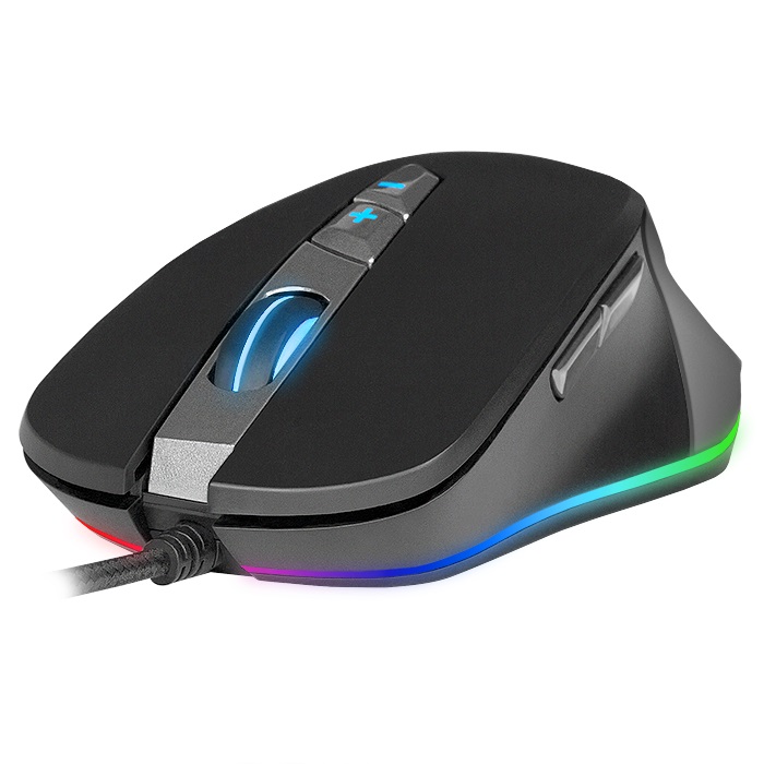 SVEN RX-G970 Gaming, Optical Mouse, 600-4000 dpi, 6+1 buttons (scroll wheel),  DPI switching modes, Two navigation buttons (Forward and Back), RGB backlight, Soft Touch coating, USB, 1.8m, Black photo 2