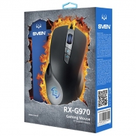 SVEN RX-G970 Gaming, Optical Mouse, 600-4000 dpi, 6+1 buttons (scroll wheel),  DPI switching modes, Two navigation buttons (Forward and Back), RGB backlight, Soft Touch coating, USB, 1.8m, Black thumbnav 5