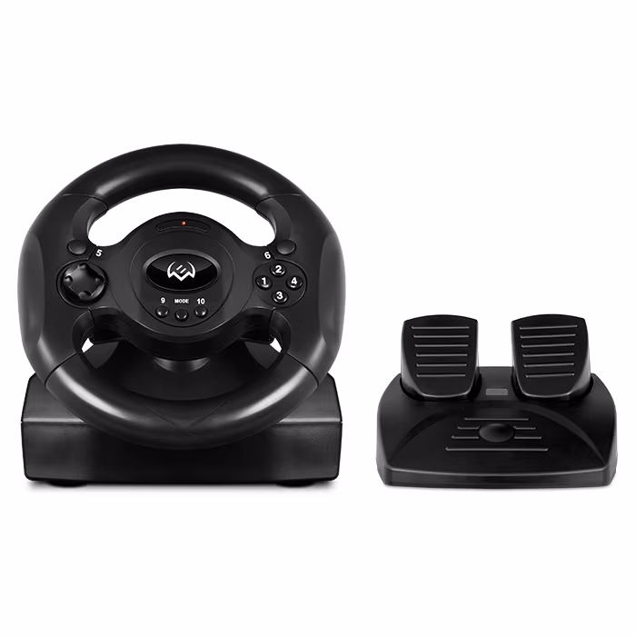 SVEN GC-W300 Racing Wheel, Rubber coating of the wheel for comfortable driving, Two axes, D-Pad, 10 additional buttons, Vibration feedback function, USB, Black 