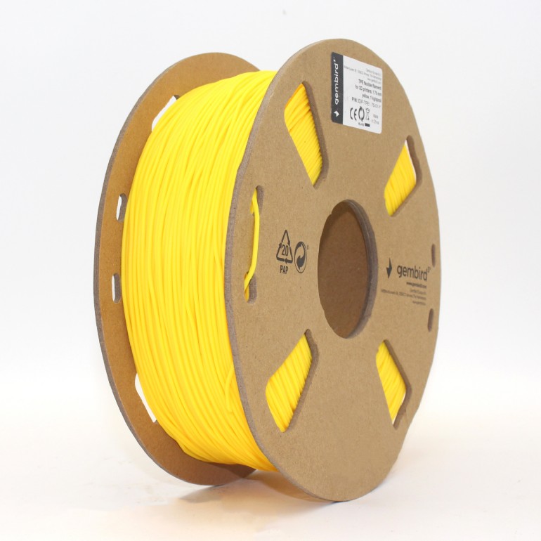 Gembird TPE flexible filament, Yellow, special thermopolymer allows to obtain materials similar to rubber, 1.75mm, 1kg photo 1 Gembird TPE flexible filament, Yellow, special thermopolymer allows to obtain materials similar to rubber, 1.75mm, 1kg photo 1