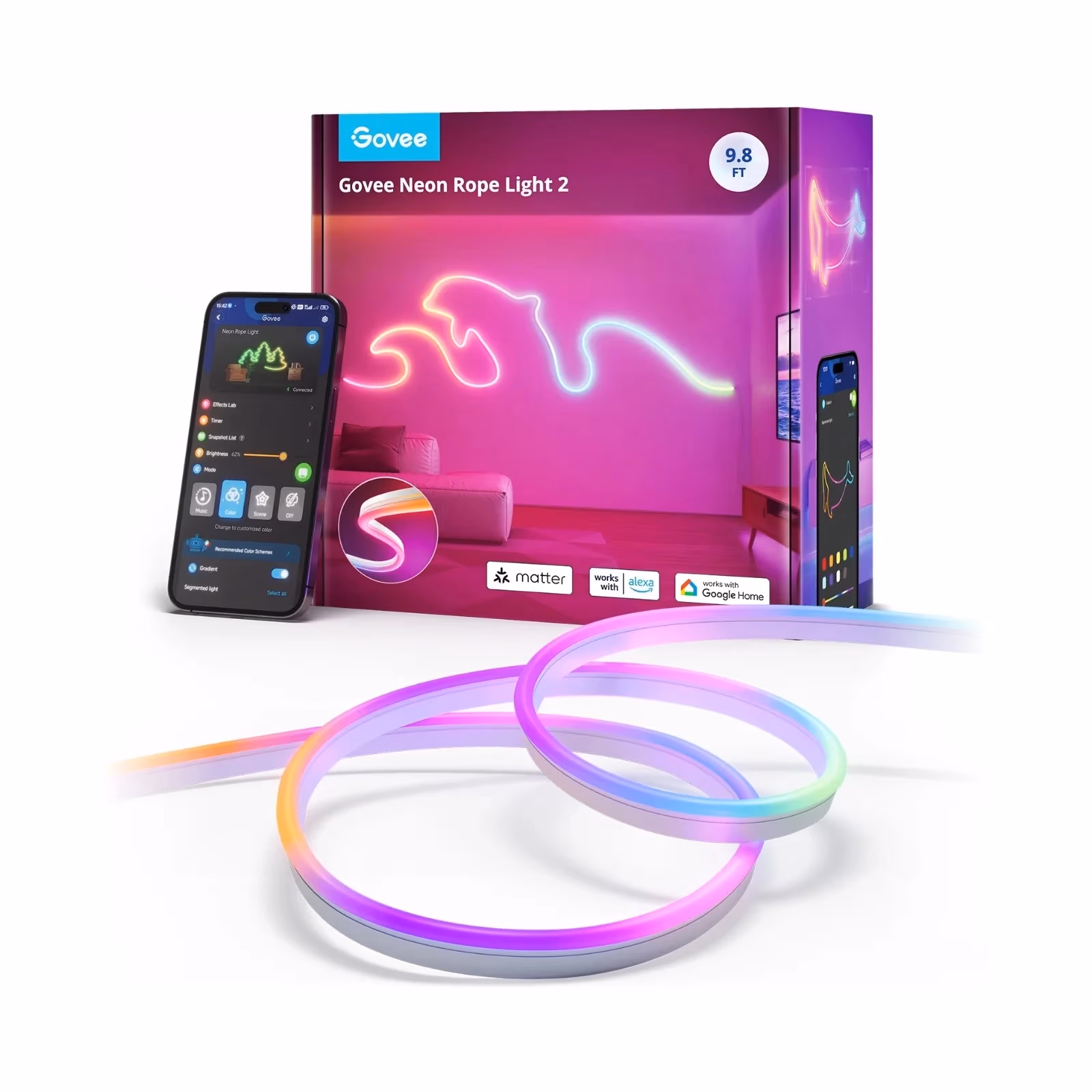Неоновая веревочная лента GOVEE Neon Rope Strip Ligth 2 / 5m / Multicolor / Wi-Fi + BT / White