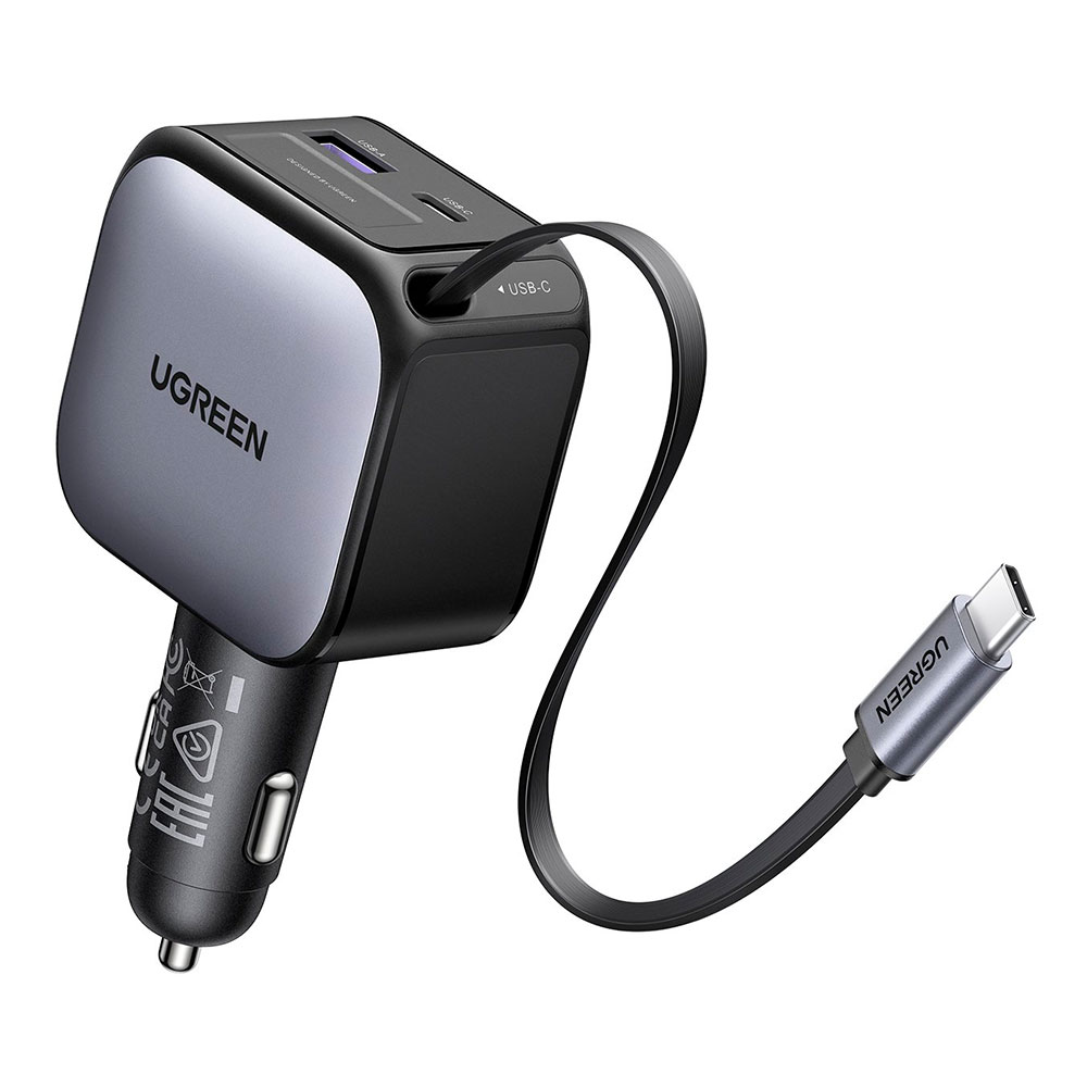Зарядное устройство авто. для телефона Ugreen 90W USB-A + Type-C Retractable Cable EC603 photo 1