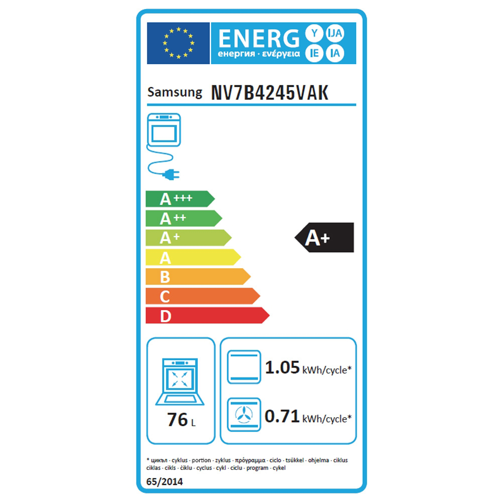 Встраиваемый духовой шкаф Samsung NV7B4245VAK / 76 л. / A+ / Черный photo 7
