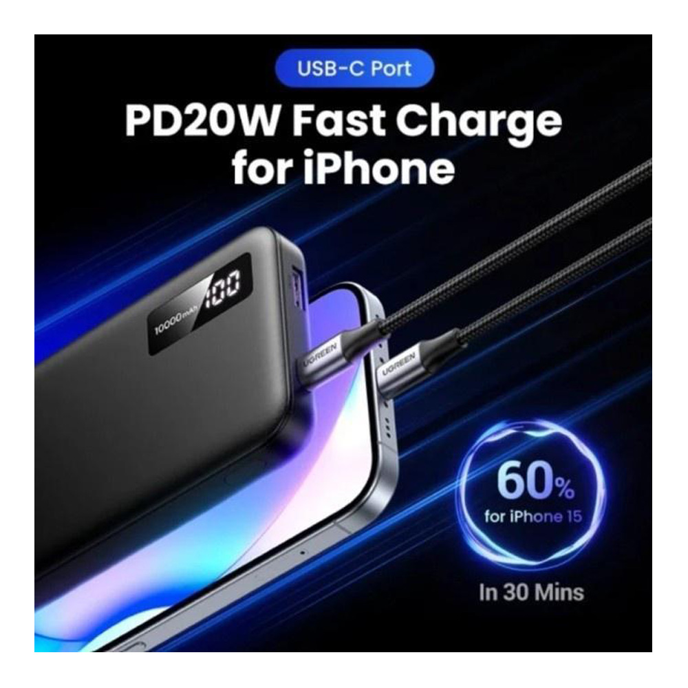 Внешний аккумулятор Ugreen 10 10000mAh 20W Digital Display Black photo 3