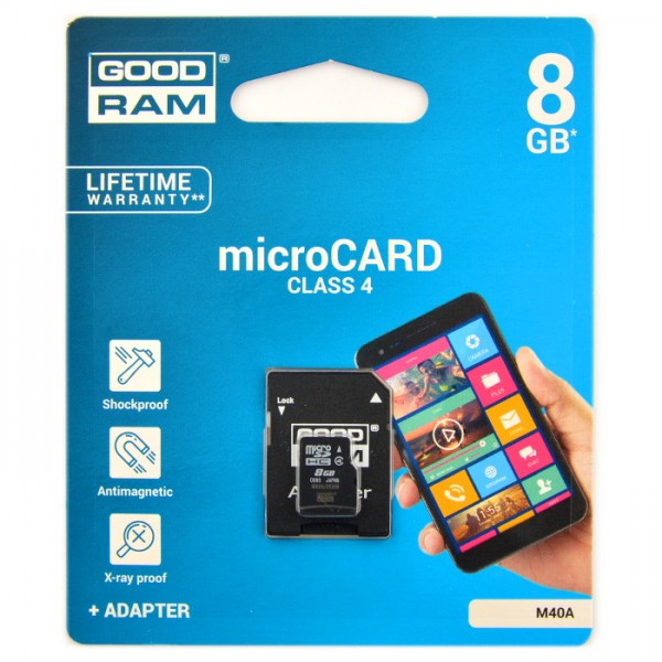 Карта памяти MicroSD+ SD adapter GoodRam 8Gb class 4 (M40A-0080R11) photo 2