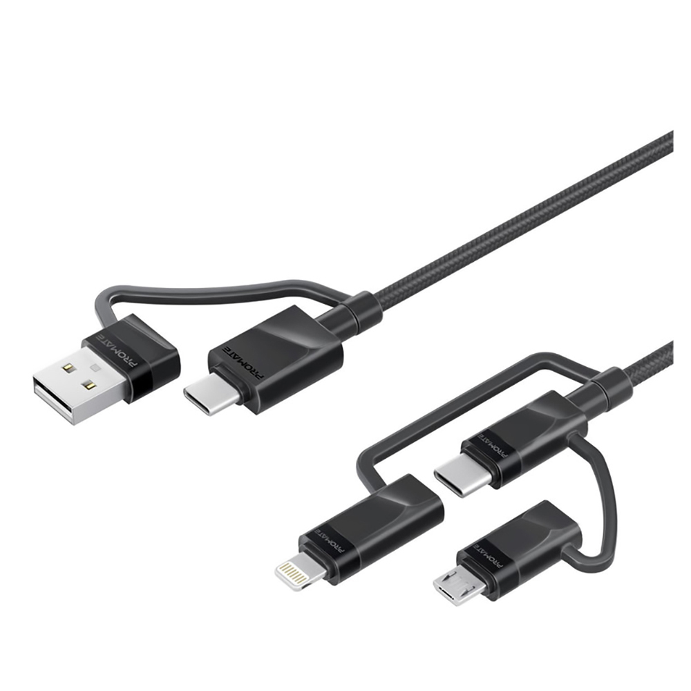 Кабель USB-A/Type-C - Lightning/Type-C/Micro USB Promate PentaPower Black 1.2 /1.2м /Черный photo 2