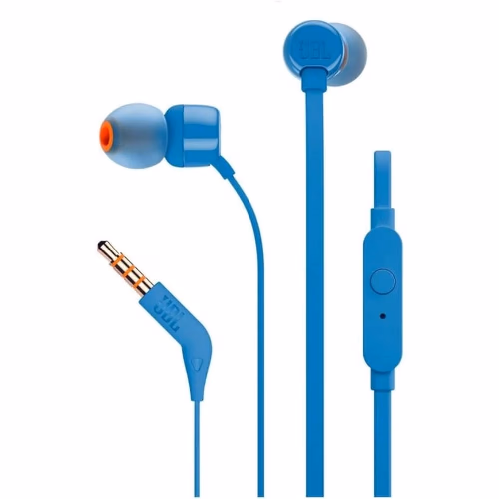JBL Earphones 3.5mm with Mic Tune 110, Blue 