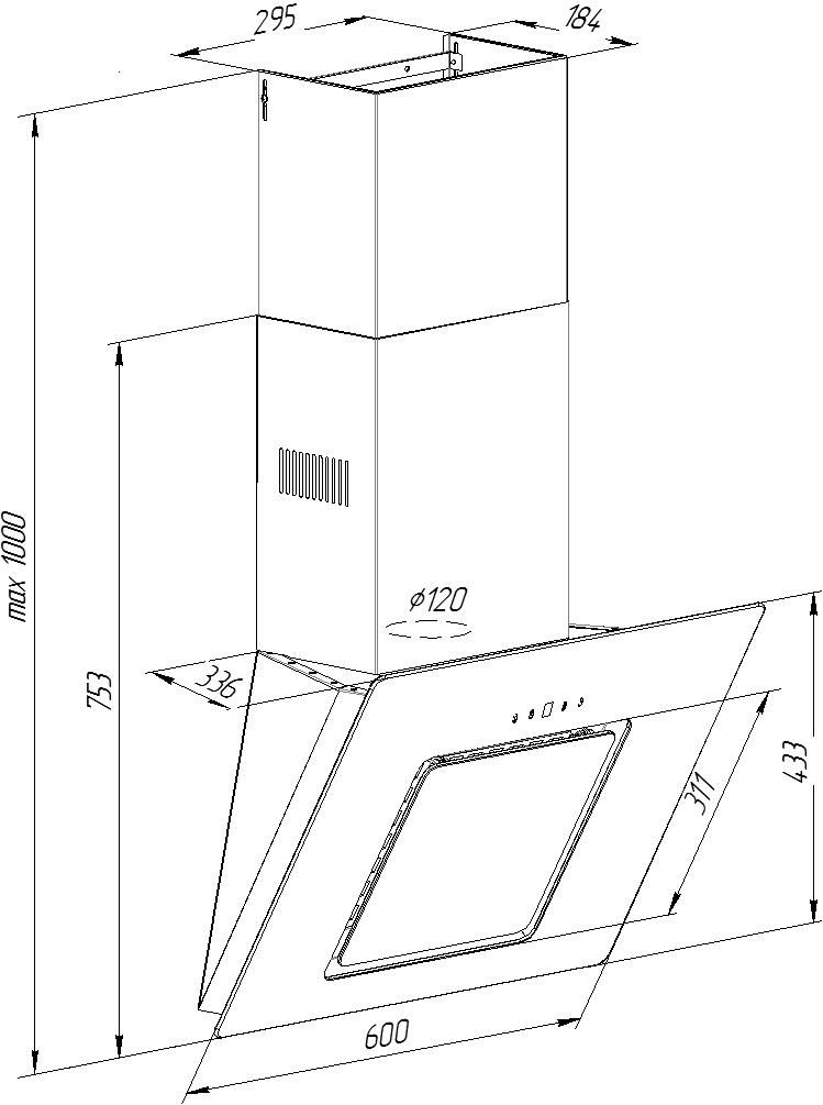 Вытяжка Pyramida NR-F 60 S BL / Наклонная / До 24 кв.м / Черный photo 6