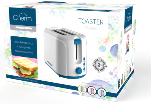 Тостер Heinner TP750BL, 2 тоста, 750 Вт, Белый photo 2