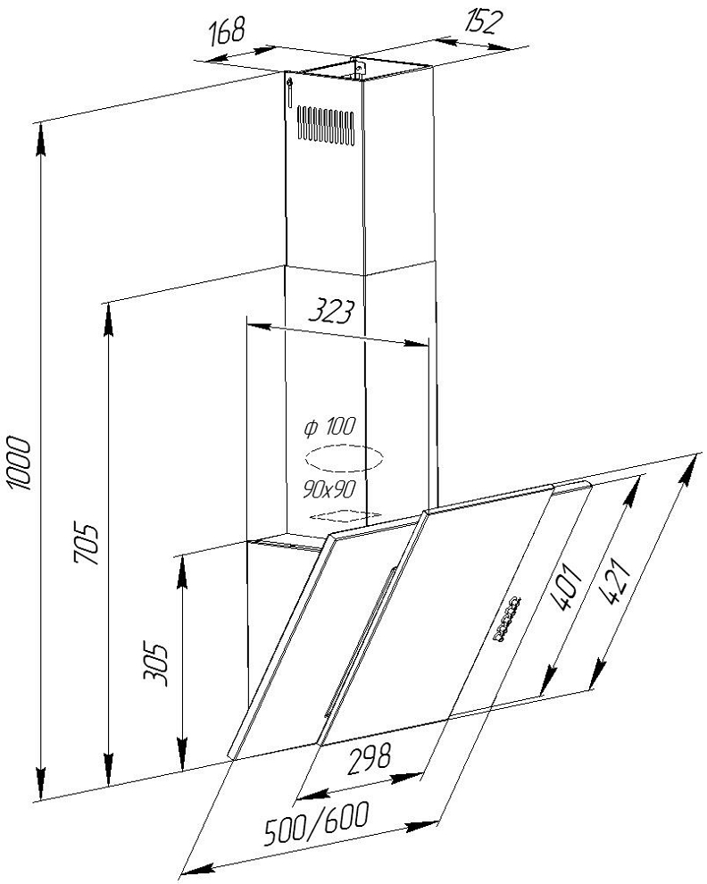 Вытяжка Pyramida KZ50BR / Наклонная / До 9 кв.м / Коричневый photo 4