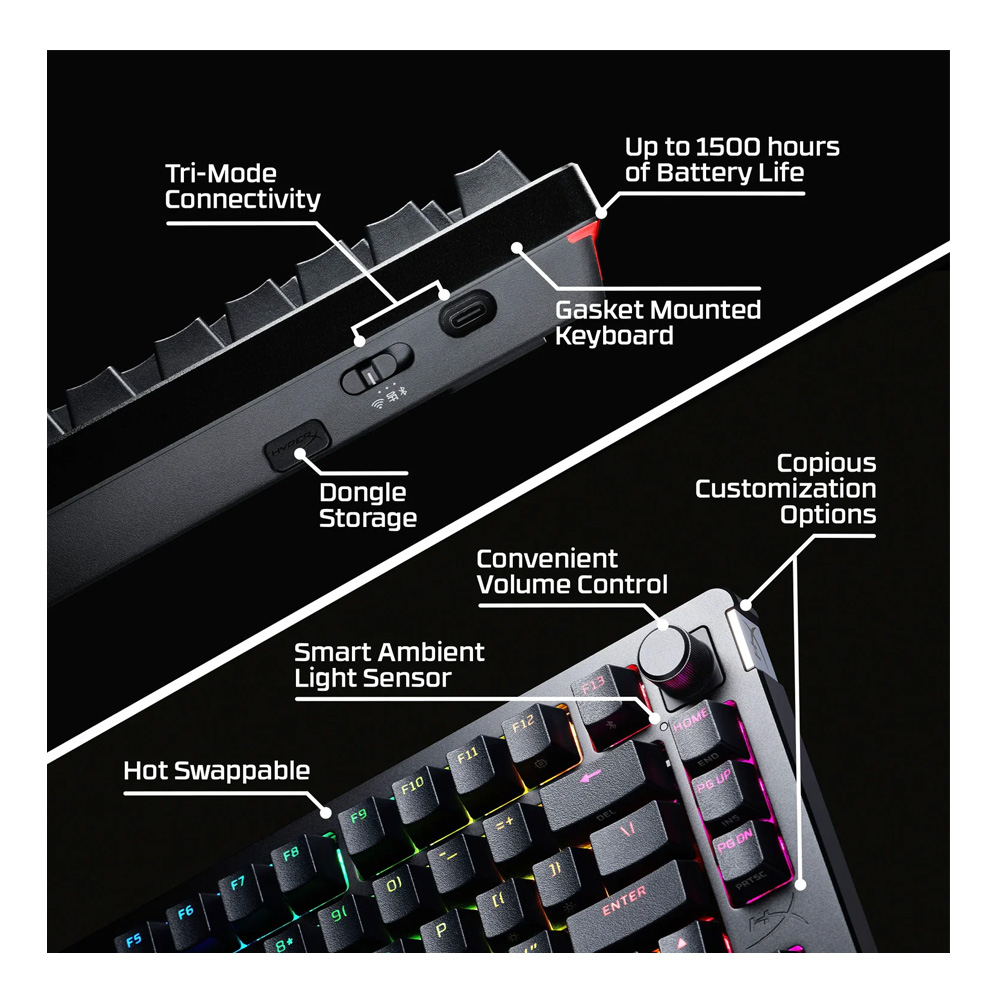 Tastatura fara fir HYPERX Alloy Rise 75 RGB Wireless, 91Y91AA / Mecanica photo 9