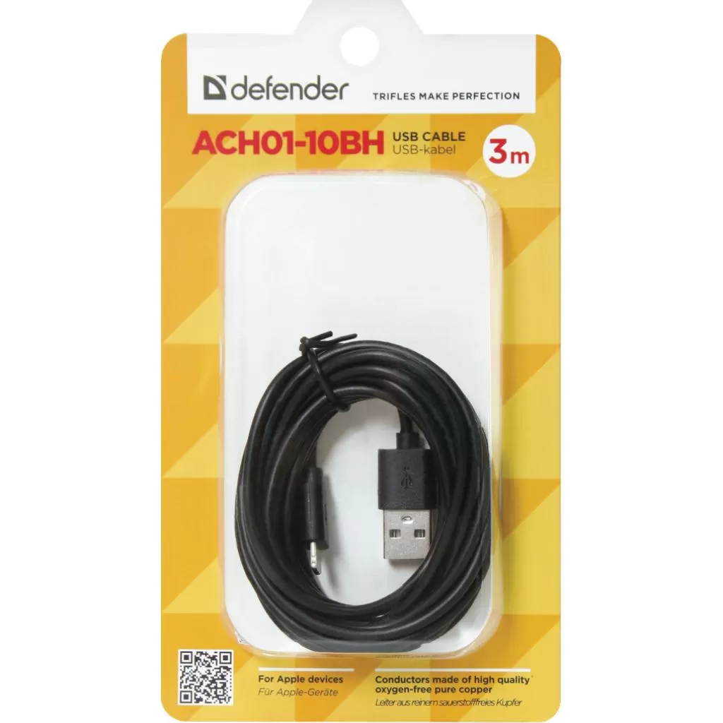 Cablu USB-A - Lightning Defender ACH01-10BH 3м black