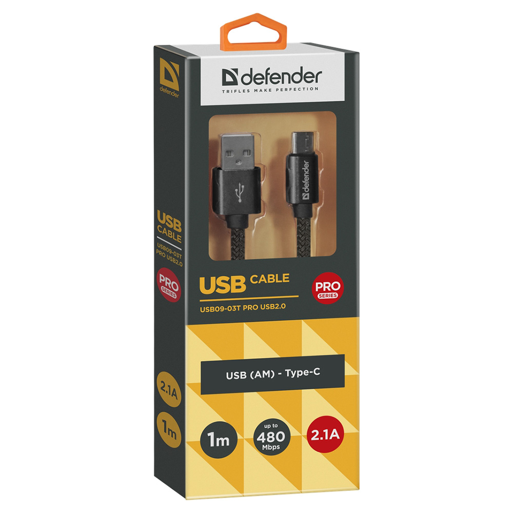 Кабель USB-A - USB Type-C Defender USB09-03T 1 /1м /Черный photo 3