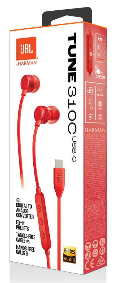 Căști JBL Tune 310C Red Cu fir / Home and Office / Red photo 3