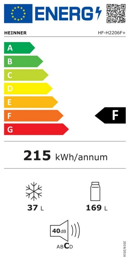 Frigider cu doua usi Heinner HFH2206F+ / 206 l / 143 cm / F / Alb photo 2