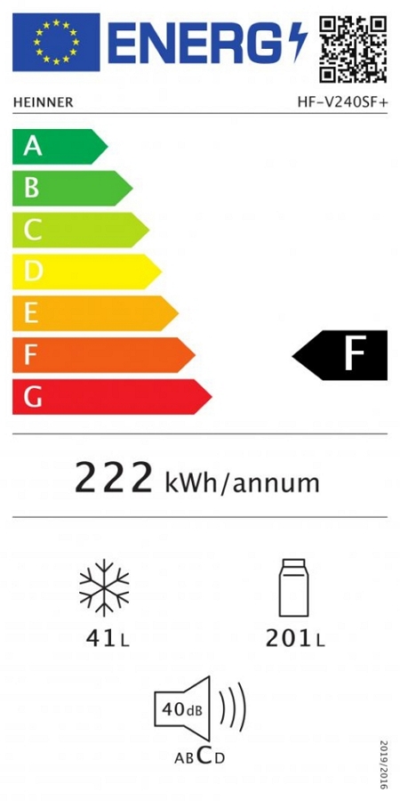 Frigider cu doua usi Heinner HFV240SF+ / 242 l / 160 cm / F / Gri photo 2
