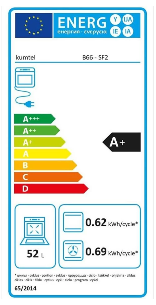 Cuptor electric incorporabil Kumtel B66SF2, 52 l, A+, Negru