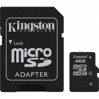 Карта памяти MicroSD Kingston 4GB SDHC Clas 4+SD adapter